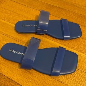 Marc Fisher square toe flat sandals. Pretty blue. Worn a few times. Size 6